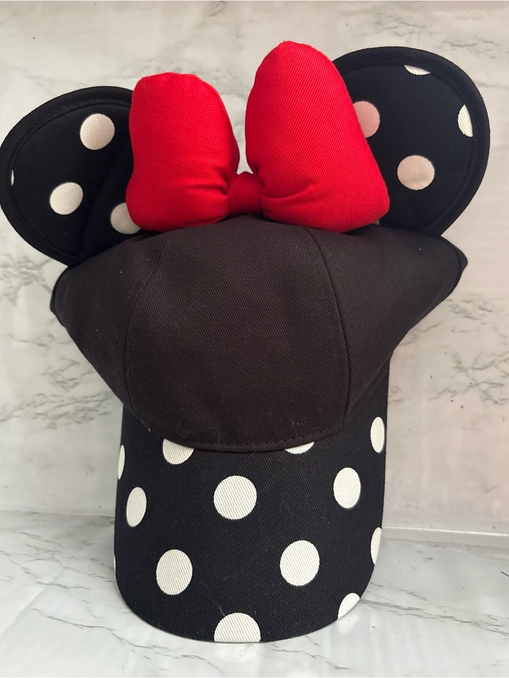 Disney Black Polka Dot Cap with Red Bow and Ears